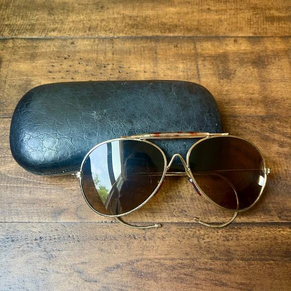 Vintage 70s Aviator Sunglasses Cable Temple Wrap Ear Gold Metal Frame Brown Lens main image 16